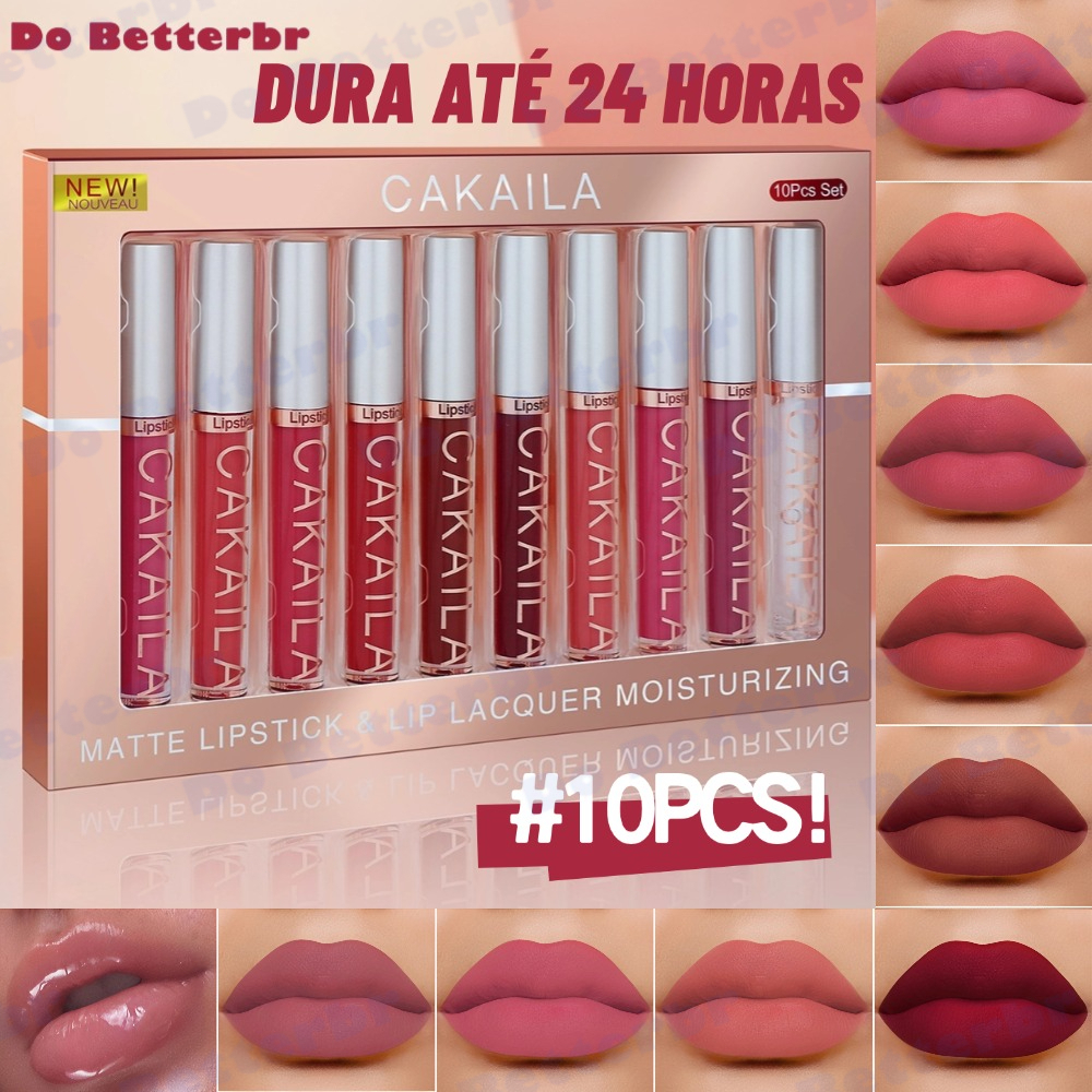 CAKAILA 10-Color Brilho Labial Fosco à Prova D'Água com Hidratação Natural e Saudável