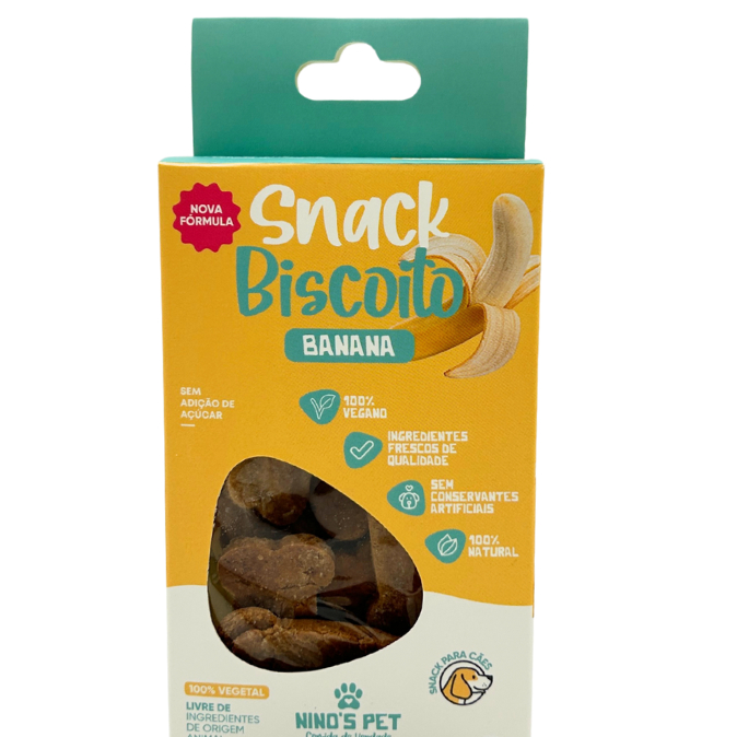 Petisco Vegano Biscoito de Banana Natural NOVA FÓRMULA - 70g - Ninos Pet