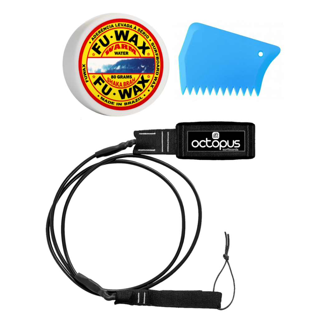 Leash Surf 6´ x5mm Strep Surf+ Parafina Fu Wax + Raspador de Parafina