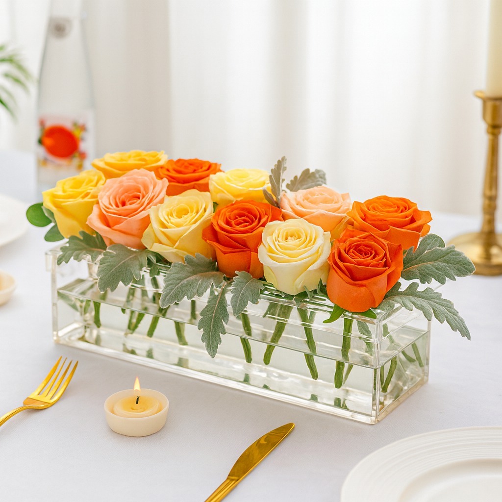 Vaso Transparente Cristal de Mesa Decoração em Acrílico 22cm