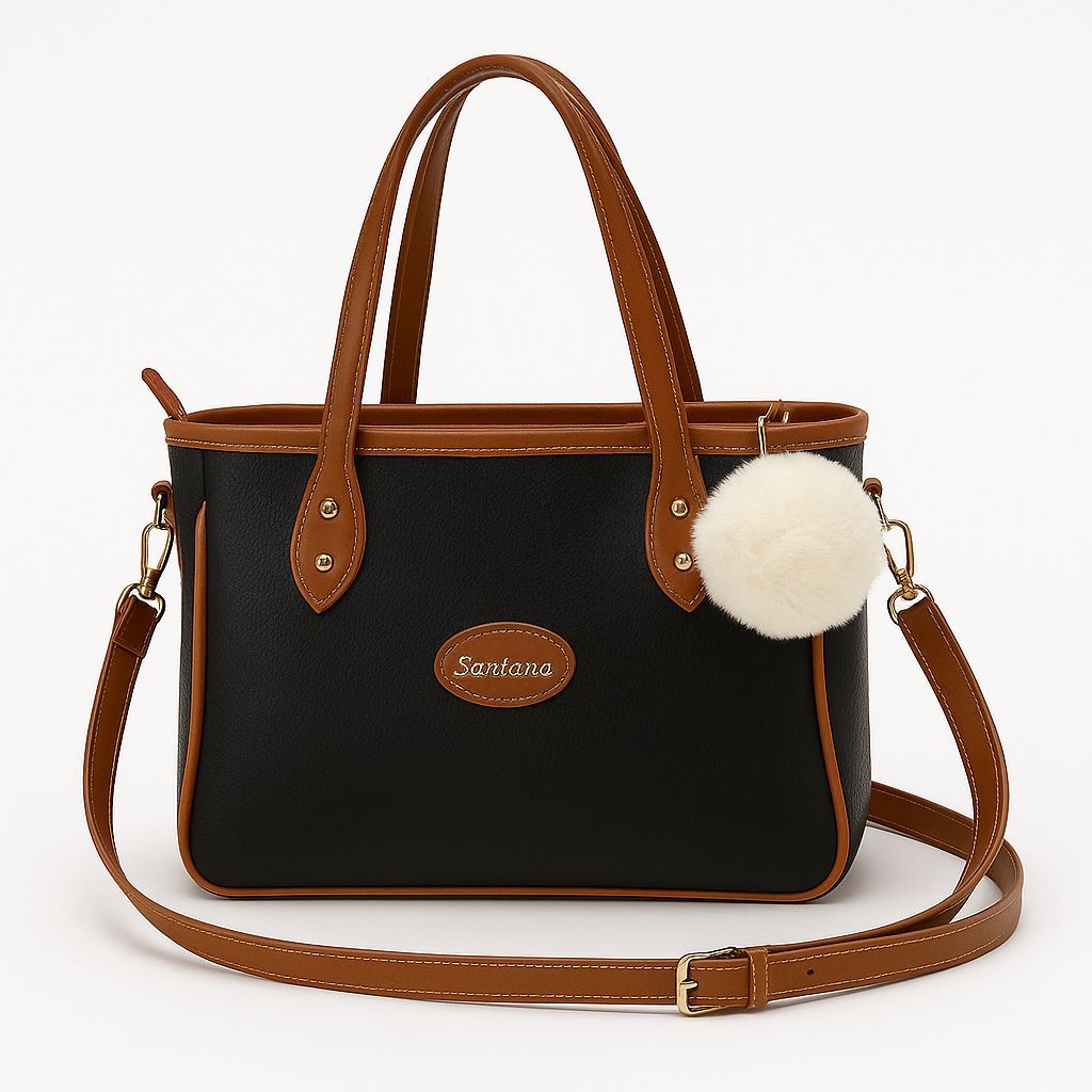 Bolsa Feminina Media Alça transversal Alça de Mão Espaçosa Lenço ou Pompom