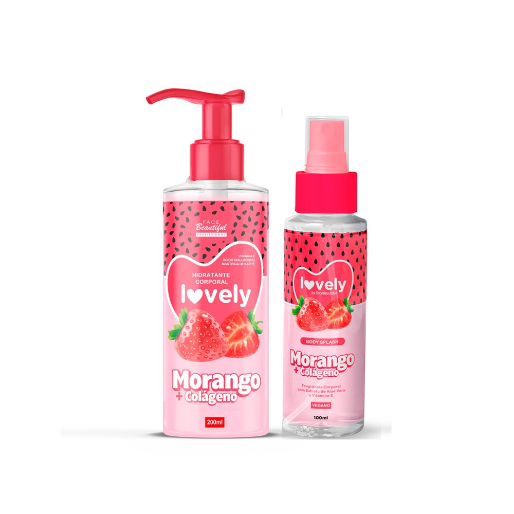 Kit Perfuma Hidratante Corporal e Body Splash Fruta Lovely Face Beautiful em Oferta na Shopee