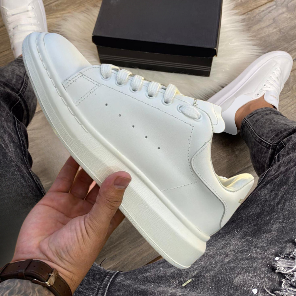 Ténis Masculino Branco Casual Confortável Estiloso Sola Alta 100% Couro Leve Macio