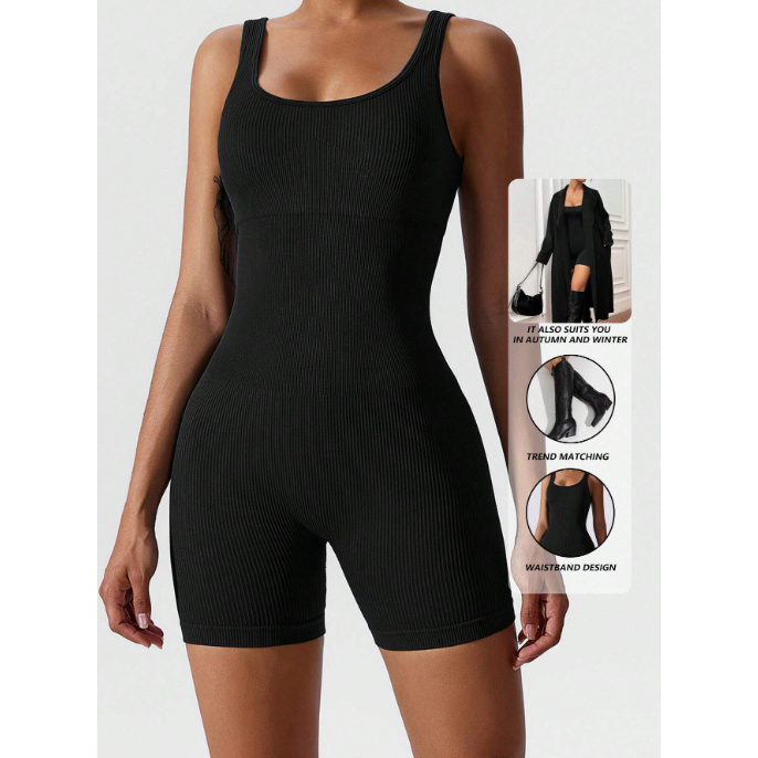 Conjunto Fitness Canelado Feminino Macaquinho Macacão Academia Poliamida Short Yoga Roupa Conjunto Academia