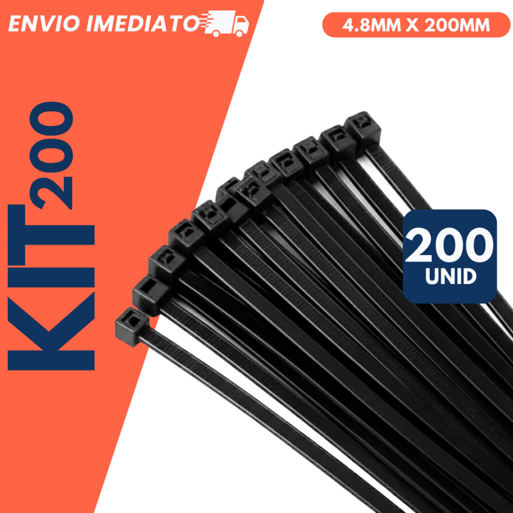 Kit 200 Abraçadeira Enforca-gato Lacre de Nylon 4,8mm x 200mm Resistente Durável Multiuso em Oferta na Shopee
