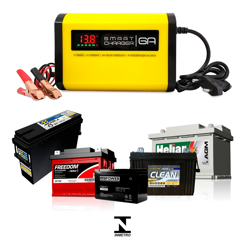 Carregador Bateria Nobreak Automotivo 6ah Display Carro Moto Smart Charger 4x4sc