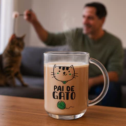 Caneca Para Café Verona, Caneca de Vidro Chá e Café Estampa Pai de Gato 315ml - Ruvolo