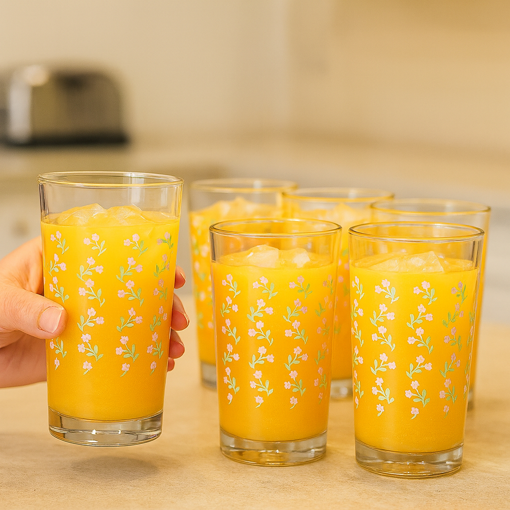 Jogo de Copo de Vidro Long Drink Multiuso Flores 6 Peças, 255ml - Ruvolo em Oferta na Shopee