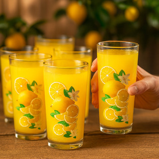 Jogo De 6 Copos Long Drink de Vidro Multiuso Estampa Limão Siciliano 225ml - Ruvolo