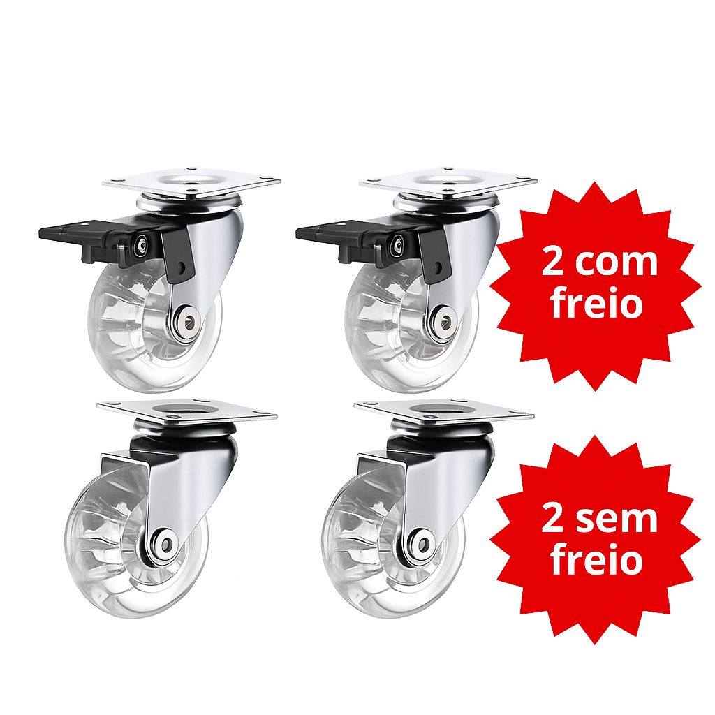 Kit 4 Rodízios Rodinha Silicone Giratório 50MM Sendo 2 Com Freio e 2 Sem Freio em Oferta na Shopee