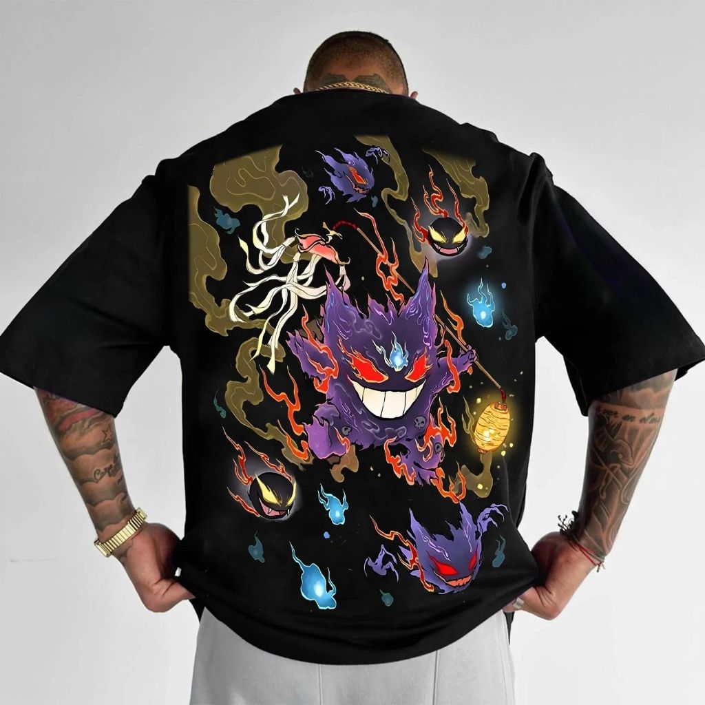 Camiseta Oversized Pokémon Gengar Ghost Fire Aftersoul Unissex Plus Size P ao G5 100% Algodão