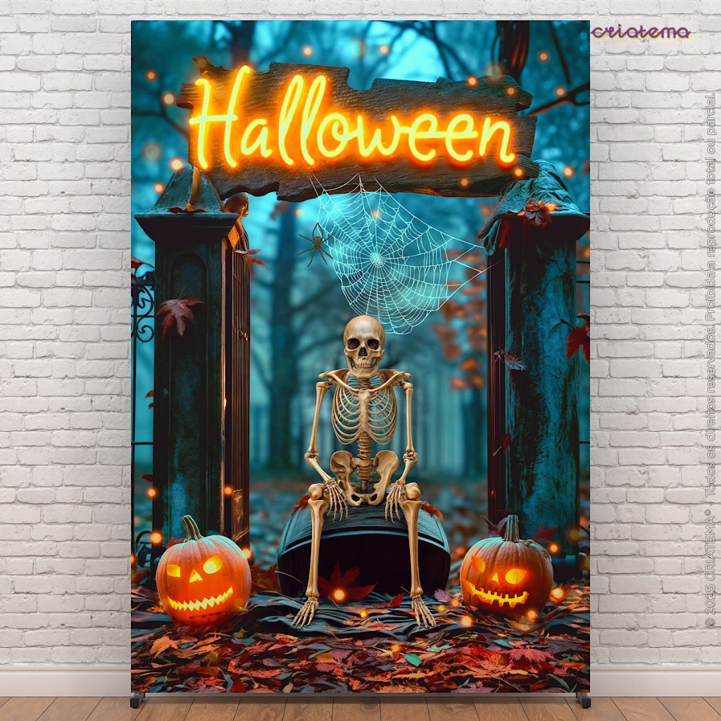 Painel de Festa Decoração Halloween Cemitério Retangular Lateral Sublimado Tecido 1,50x2,20 - ANV-3110 em Oferta na Shopee