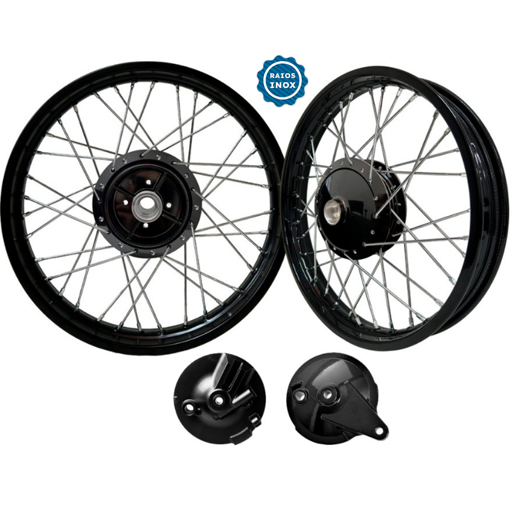 Roda Par Ybr Factor Preto Tork Cubo Tambor Raios Inox+ Peças
