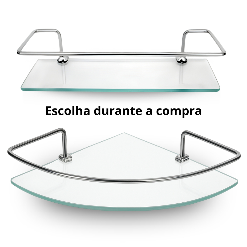 Porta Shampoo Canto Reto Vidro Incolor Banheiro Prateleira Box Organizador