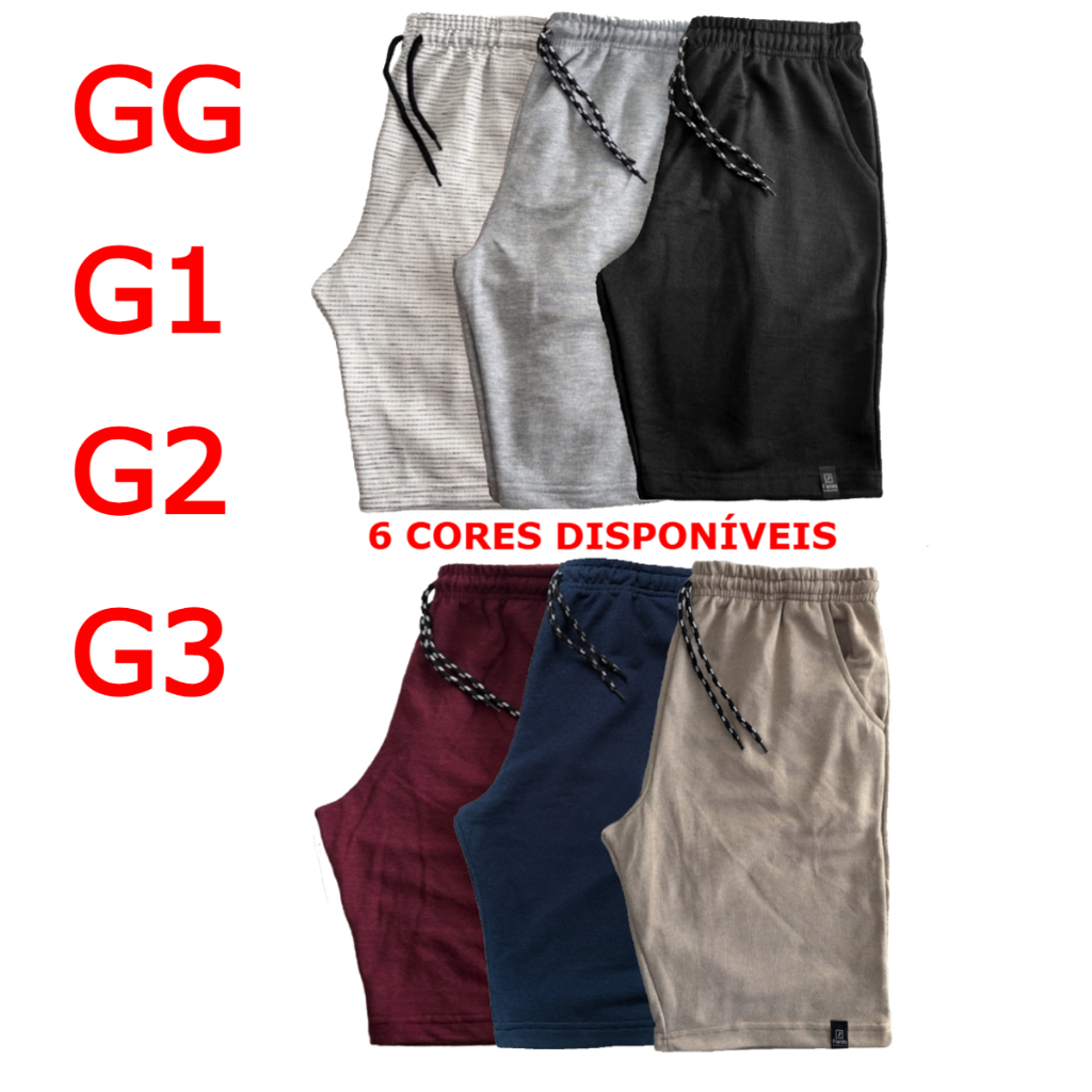 Kit 5 Bermudas Moletom Masculina Adulto Plus Size G1 G2 G3 Bolso Regulagem Reforçada Cores Sortidas em Oferta na Shopee