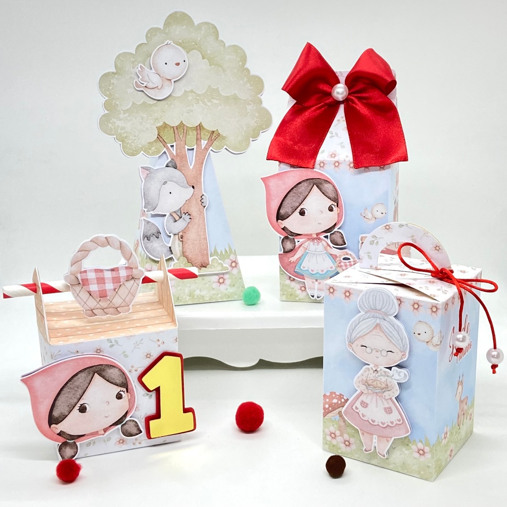 Kit Festa Chapeuzinho Vermelho Personalizado / Lembrancinhas / Caixinhas/Aniversário / Decoração/Milk/Pirâmide