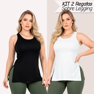 Kit 2 Regata Feminina Sobre Legging Camiseta Tapa Bumbum Academia Blusa Fitness Longline Envio Já