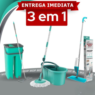 Mop Flat Spray Giratório Spin Inox Pro limp Magico Fit Refil em Oferta na Shopee