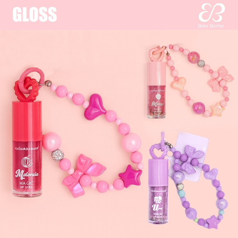 🍓Gloss Labial Sabor Frutas com Pulseira Delicada Chaveiro Bolsa Celular Hidratante Portátil em Oferta na Shopee