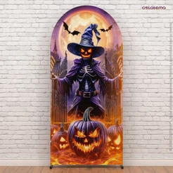 Capa Para Painel Romano Halloween Espantalho Sublimado Em Tecido Com Elástico 2x1m