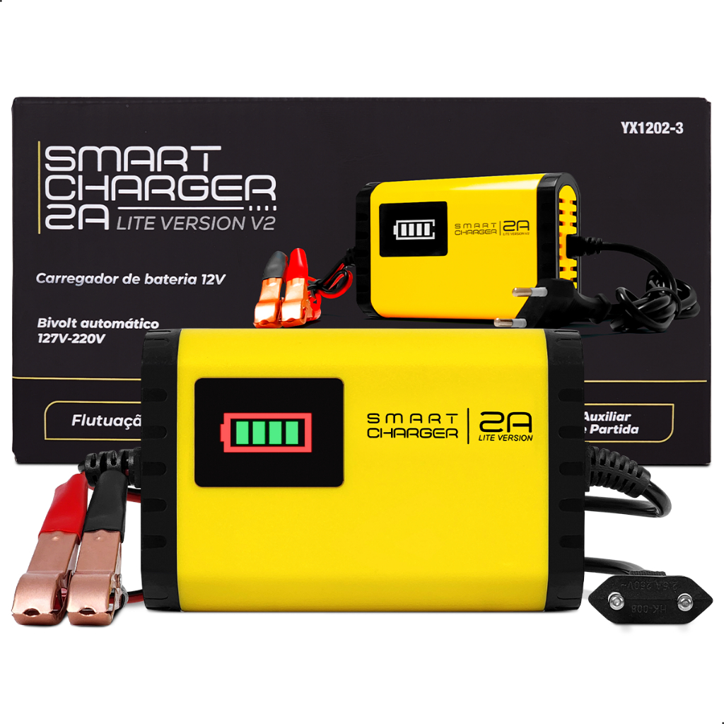 Carregador De Bateria 12v Automotiva Automático 2a Smart Charger Carro Jet Bivolt Inmetro 4x4sc