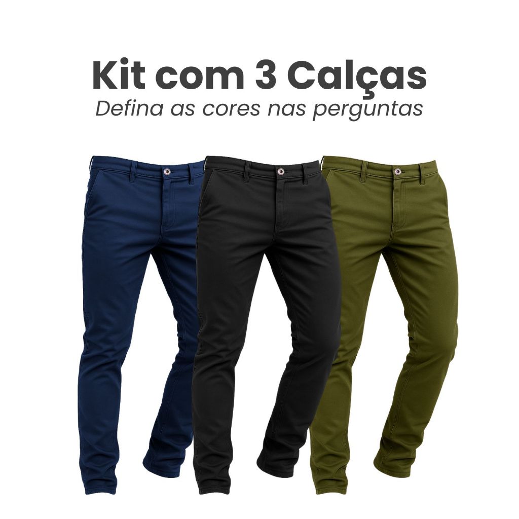 Kit 3 Calça Sarja Masculina Calca Masculina Slim Fit Conforto Estilo Casual Dia a Dia Alfaiataria