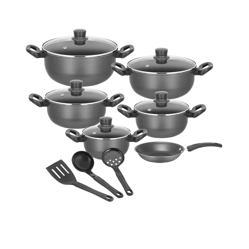 Jogo de Panelas Kit 9 Pçs Caçarola Conjunto Antiaderente Tampa Vidro Teflon com Frigideira de Ovo