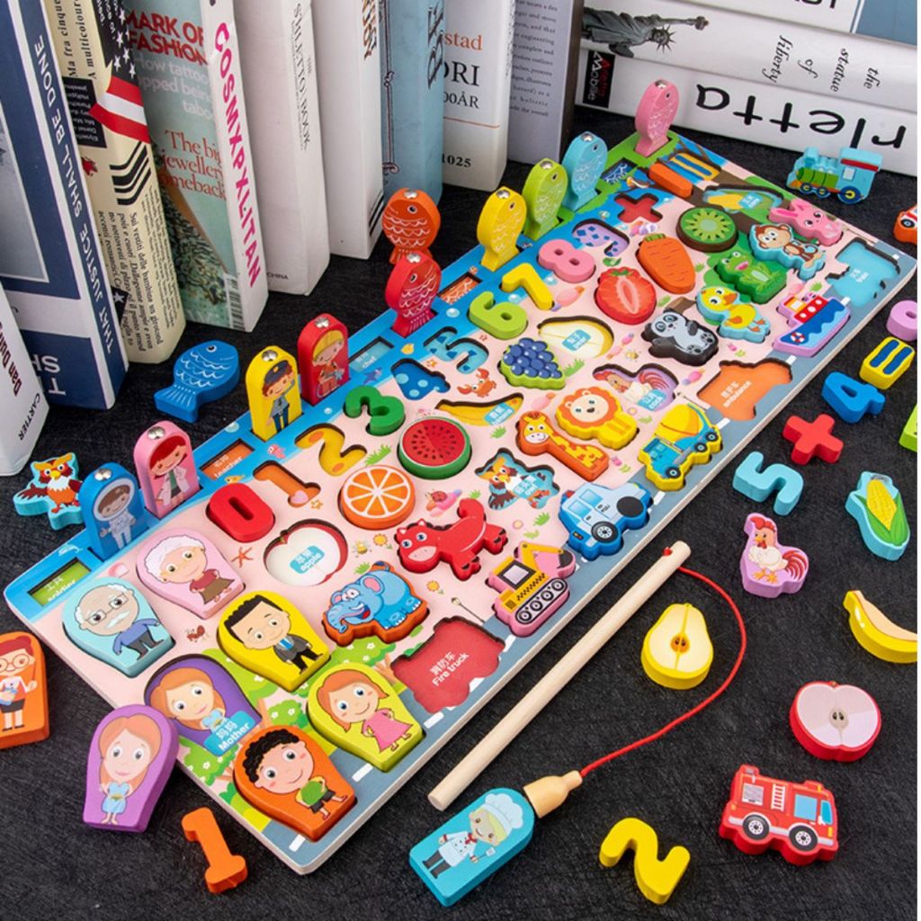 Brinquedo Educativo Montessori de Pescaria Magnética com Números, Animais e Frutas Tabuleiro Didático Infantil em Oferta na Shopee