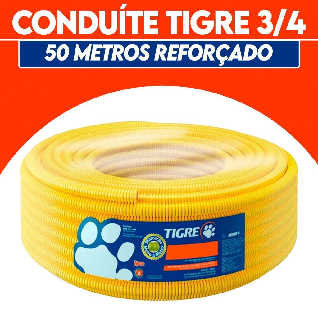 Conduite 3/4 X 50m Eletroduto Tigre Original Rolo Mangueira Corrugada