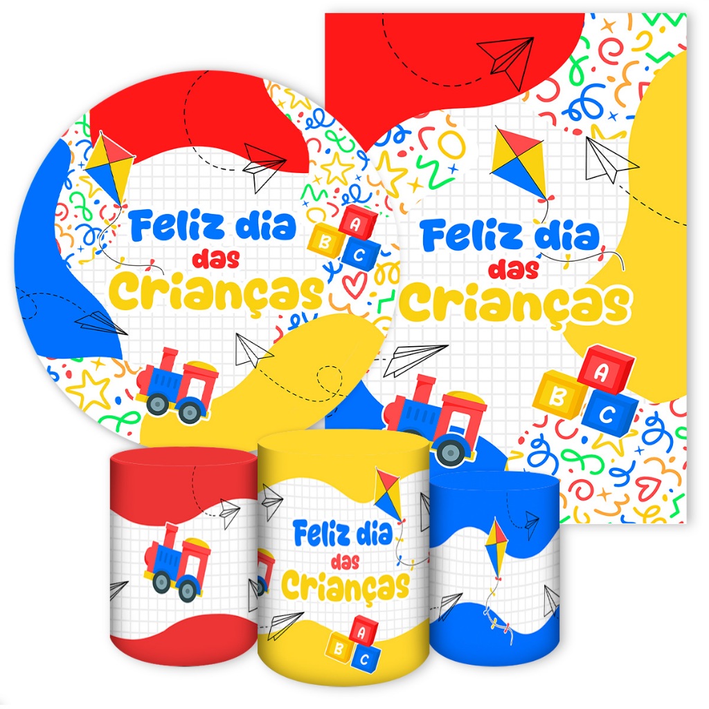 Capas Sublimadas Festivas com Tema Dia das Crianças Painel Festivo Interativo Redondo Retangular