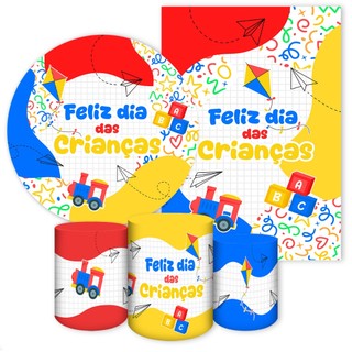 Capas Sublimadas Festivas com Tema Dia das Crianças Painel Festivo Interativo Redondo Retangular