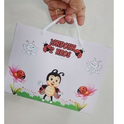 10 sacolinhas personalizadas joaninha, infantil pegue e monte, aniversário, festa infantil, lembrancinhas personalizadas