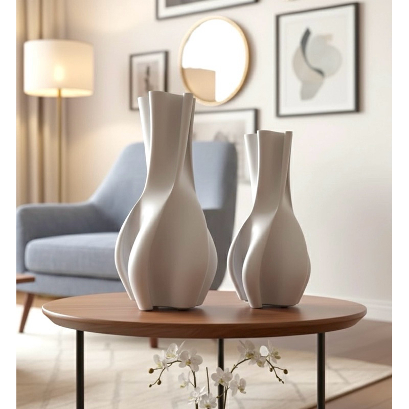 Kit 2 Vasos de Plástico Decorativos Em Ondas Cores Neutras