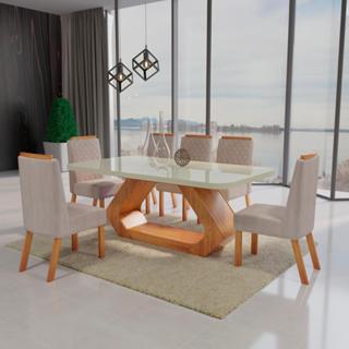 Sala de Jantar 180x90 Lottus MDF/Vidro 6 Cadeiras Bom Pastor em Oferta na Shopee