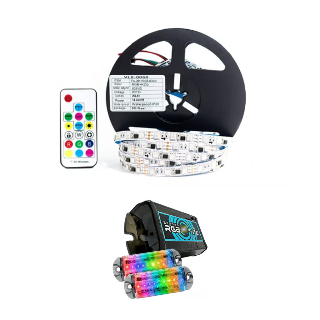 KIT ILUMINAÇÃO STROBO RGB LITE AJK + FITA DE LED 2811 DUPLA FACE VLX-0068