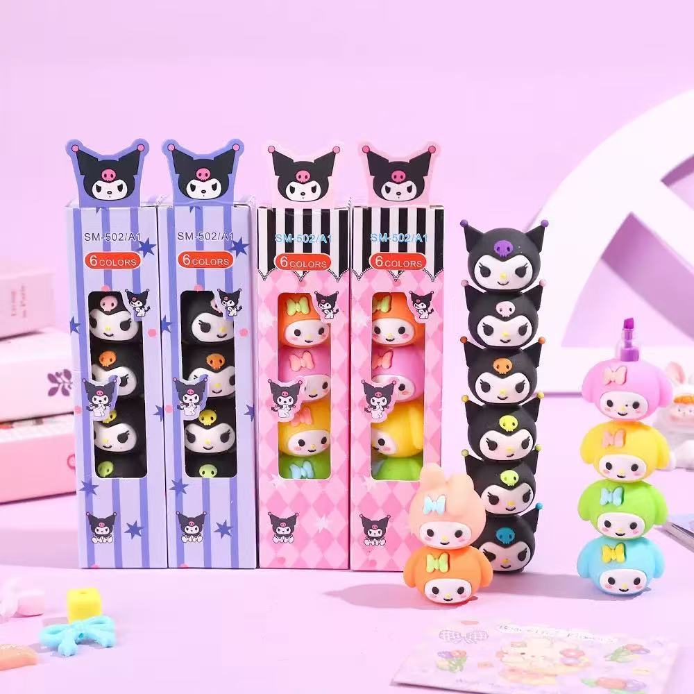 Caneta Mini Marca Texto Fofo Formado 2 Modelo de Kuromi Com 6 Cores dioro