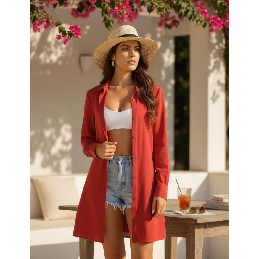 Saída De Praia Feminina Quimono Chemise Camisão Manga Longa Tendência Moda Verão em Oferta na Shopee