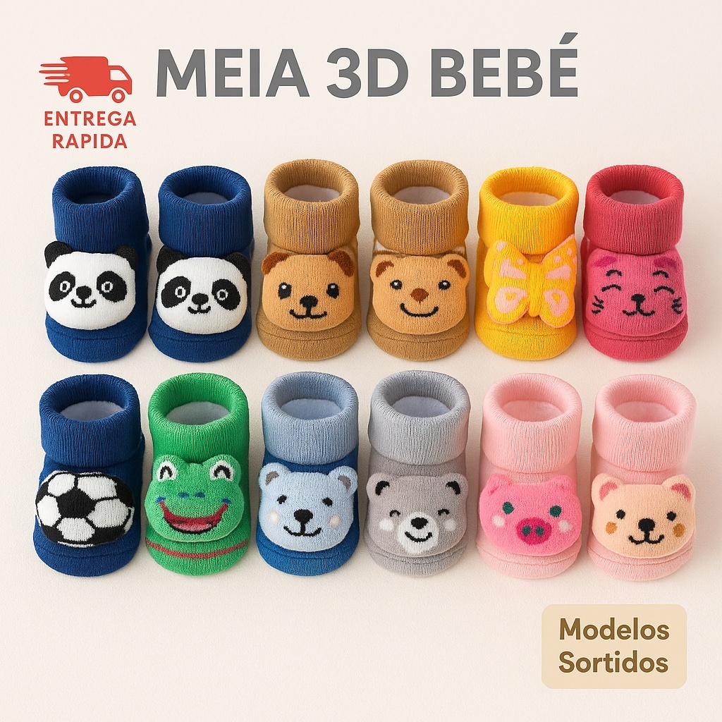 Kit Meias Infantil Sapatinho Bebe Bichinhos Fofo 3D RN Pelúcia Bebê Infantil Enxoval Menino Menina Pantufa Pelúcia em Oferta na Shopee