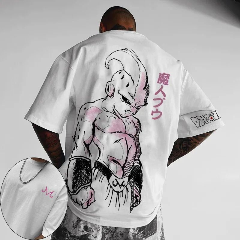 Camiseta Oversized Dragon Ball Majin Buu Sketch Aftersoul Unissex Plus Size P ao G5 100% Algodão