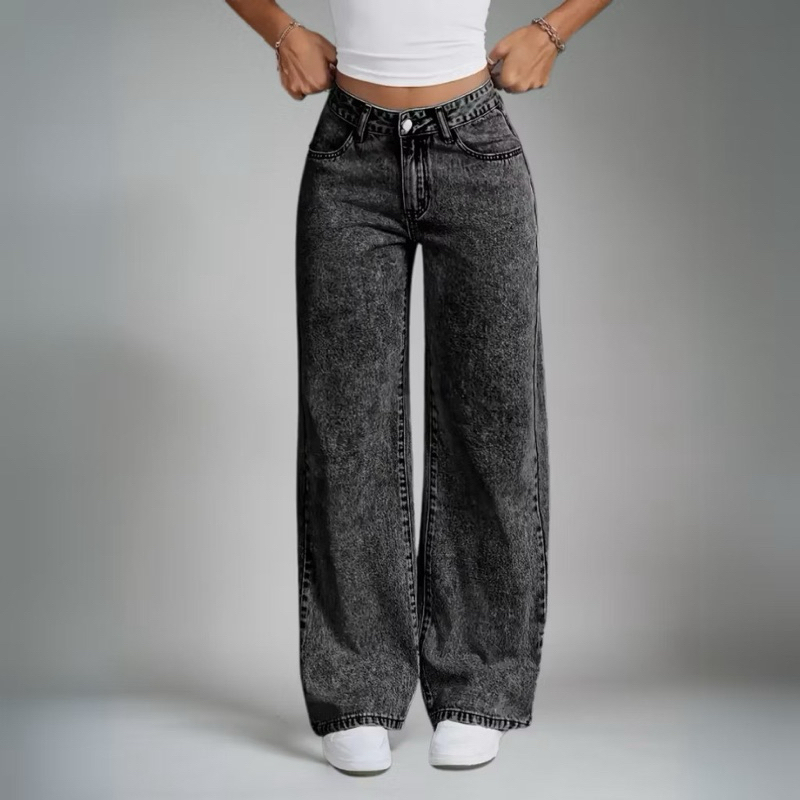 Calça Jeans Wide Leg Grafite / azul jeans Cintura Alta com Efeito / Empina Bumbum / Super Tendência em Oferta na Shopee