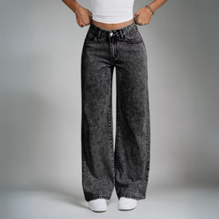 Calça Jeans Wide Leg Grafite / azul jeans Cintura Alta com Efeito / Empina Bumbum / Super Tendência em Oferta na Shopee
