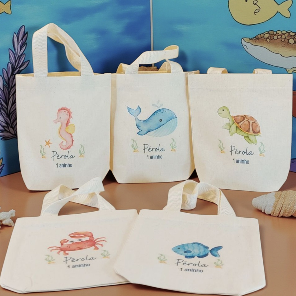 50+ Sacolinha Supresa Bichos Fundo do Mar Nome e Idade Lembrancinha de Aniversário Personalizada