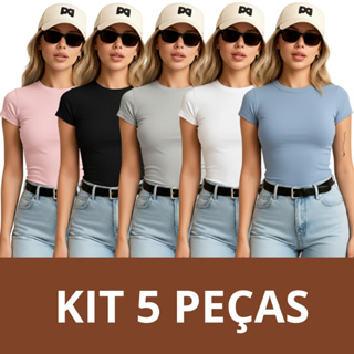 Kit 05 Blusa Baby Tee Baby Look Manga Curta Academia Treinar Slim Fit Moda Gringa em Oferta na Shopee