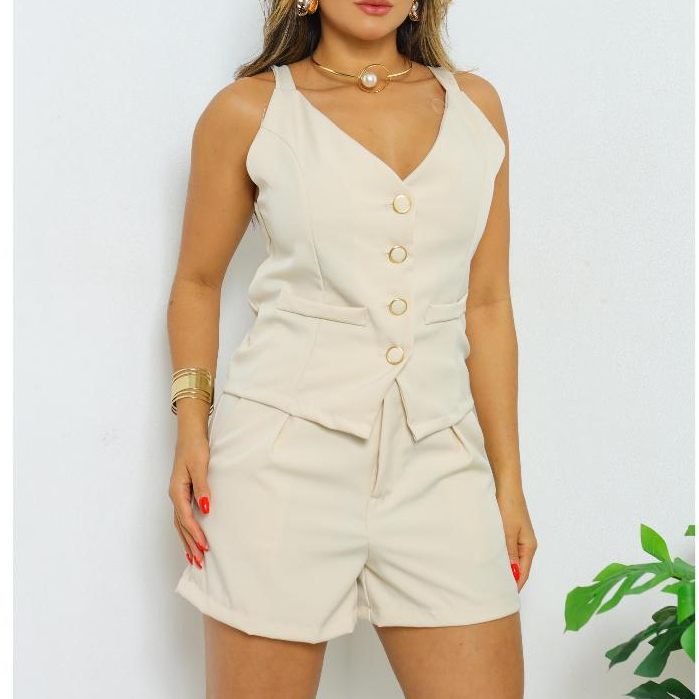 conjunto feminino social en alfaiataria perfeito para trabalho ou passeio colete e shorts