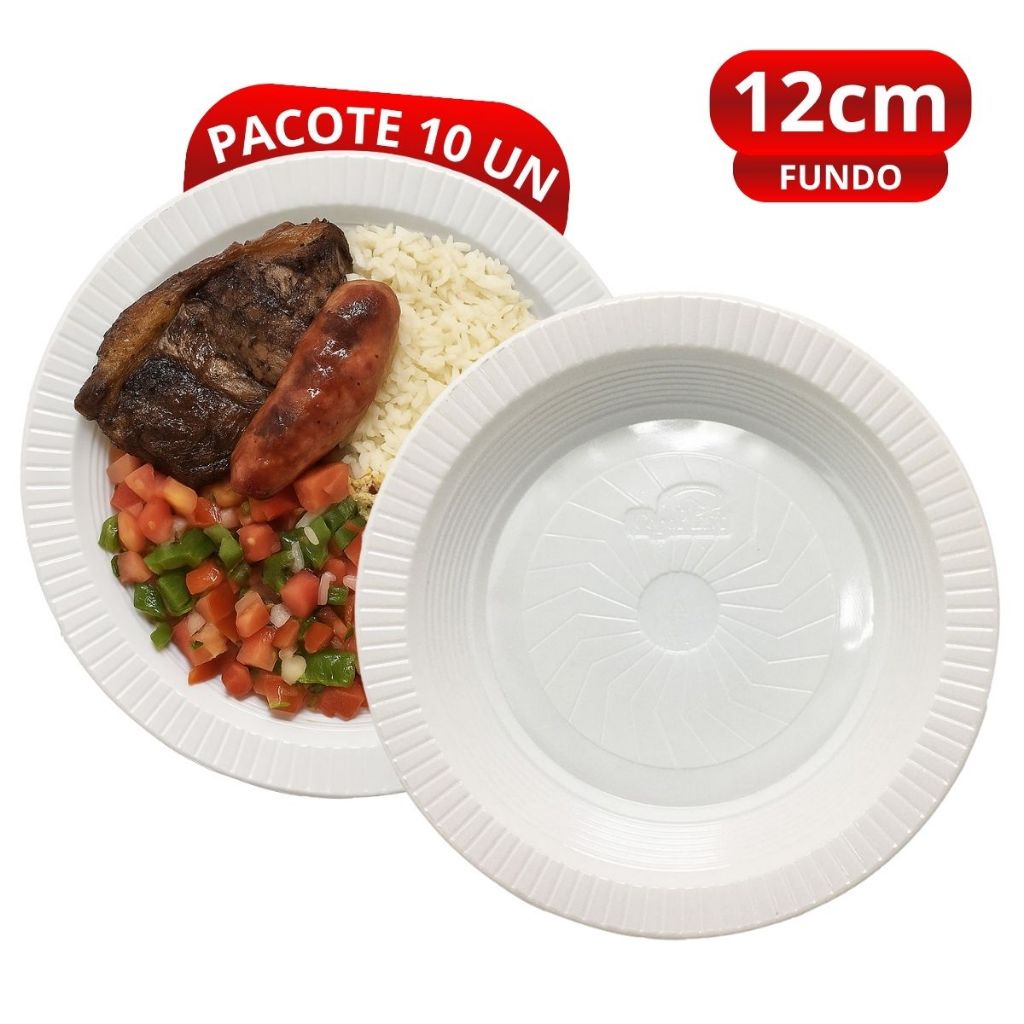 Prato Cumbuca Salgados Fundo Descartável Plástico 12cm Pacote Com 10 Unidades