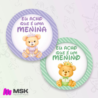 Kit 100 Adesivo Eu Acho Que É Para Chá Revelação - Lilás/Verde - 50 Menina 50 Menino em Oferta na Shopee