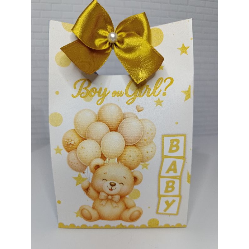 Sacolinha de Festa B.D.P CHÁ REVELAÇÃO DOURADA - PEGUE E MONTE - Lembrancinha Infantil Personalizada