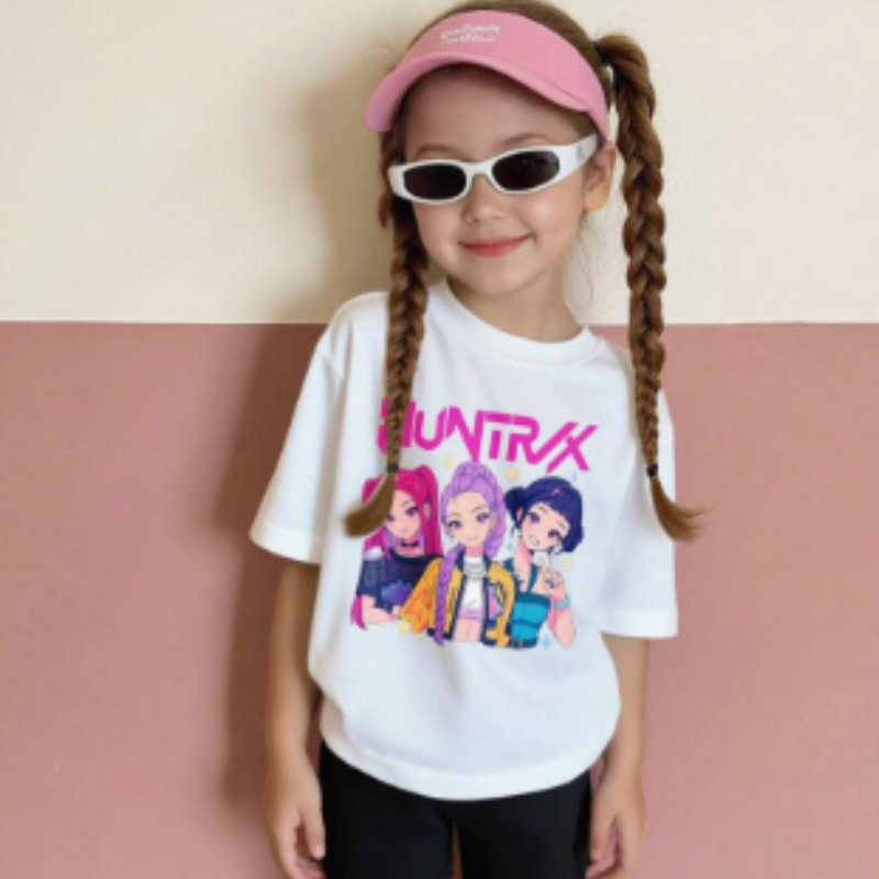 Camiseta Infantil Feminina em Algodão Estampada Desenho Huntrix Blusinha Infantil