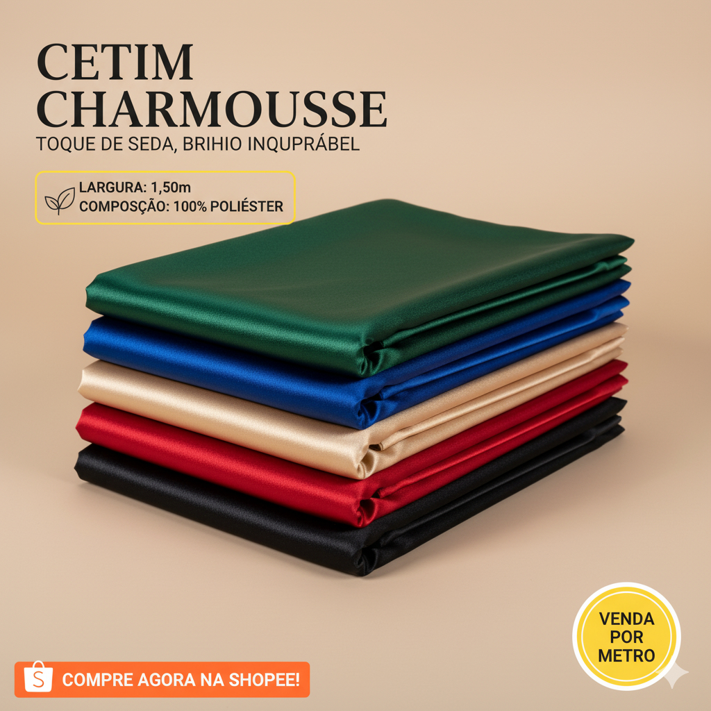 Tecido Cetim Charmousse Brilhante 3 metros x 1,5 largura