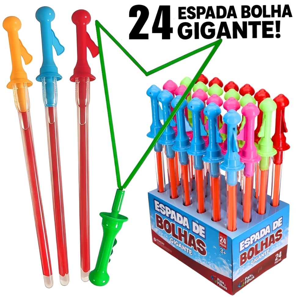 Kit 12/24 Espada Bastão Bolha De Sabão Gigante 44cm Para Crianças Festa Lembrancinha Aniversário